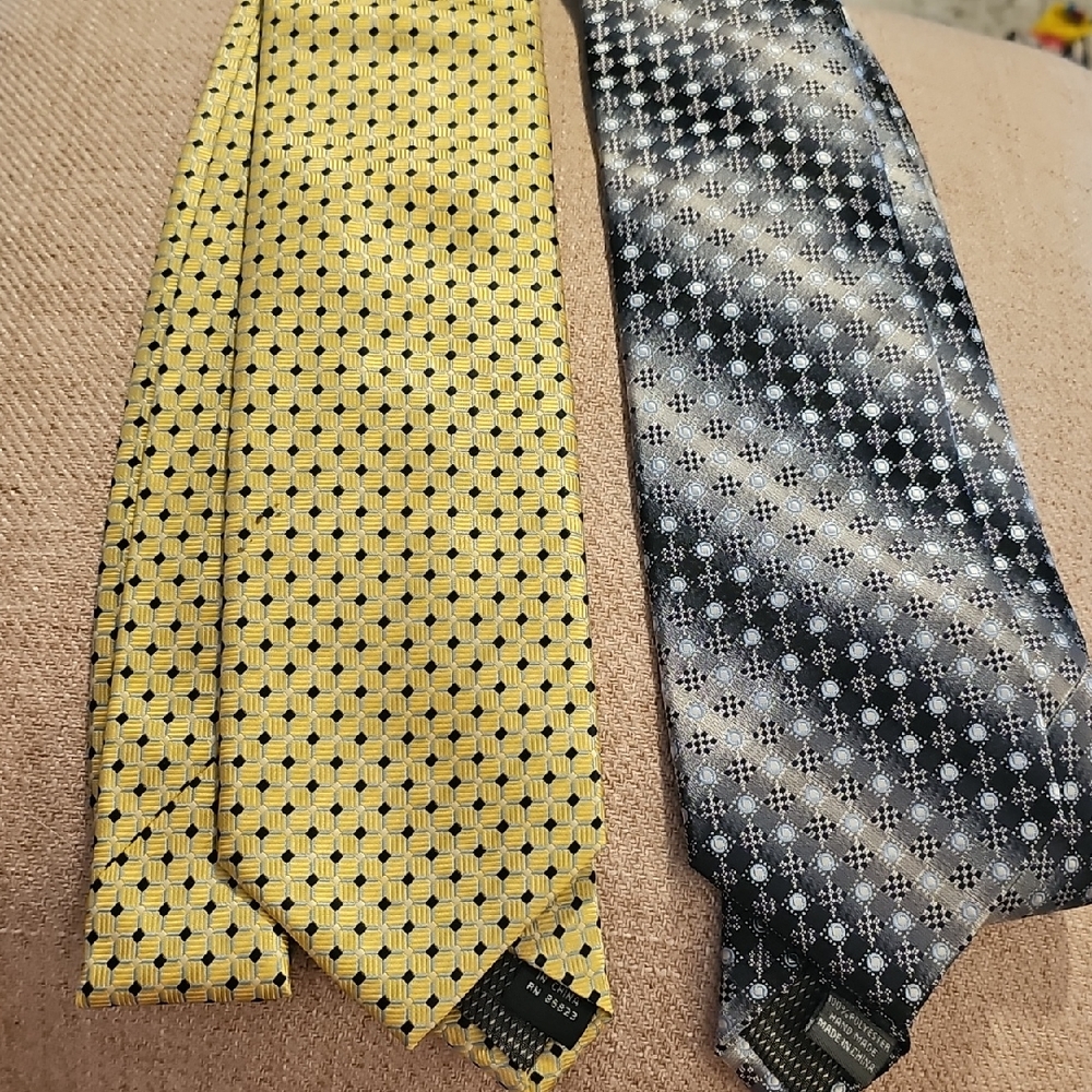 Classic Yellow and Gray Patterned Ties. Hand‎ Made. Very Good Used Condition